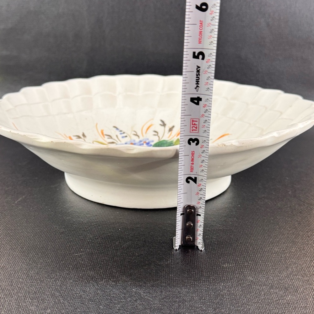 Vintage Italian Pottery Large Scalloped Edge Bowl Hand Painted Florals - Picture 6 of 7